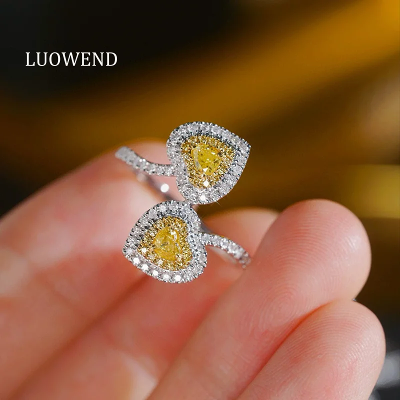 

Кольца LUOWEND из 100% белого золота 18 карат, романтическое кольцо в стиле сердца, настоящее натуральное желтое или зеленое кольцо с бриллиантом для женщин, высокие свадебные украшения