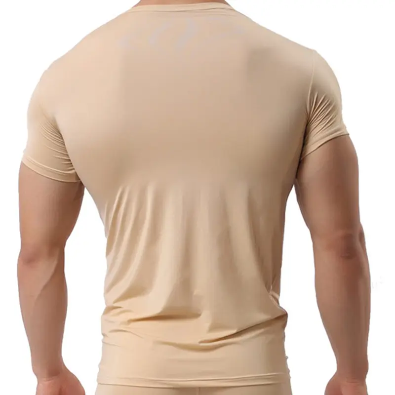 Sexy Mens Undershirts Ice Silk Soft T Shirts Male Short Sleeve Basic T-shirts Fitness Sport Tops Home Underwear Sexy Men Clothes