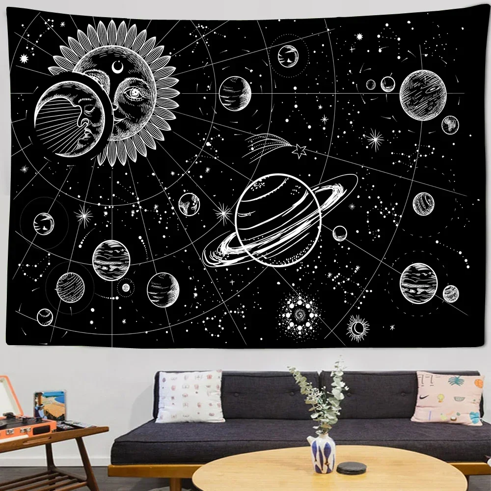 Customizable Psychedelic Sun Moon Starry Sky Tapestry Room Decoration Korean Tapestry Decoration Bedroom Mural Tapestry view 3