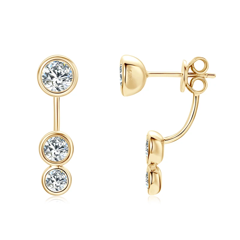 Alle runden Moissanit-Diamant-Ohrjacken-Ohrringe, 5 mm, 4 mm und 3,5 mm, 925er Echtsilber-Ohrstecker für Damen, 2024, einzigartiger feiner Schmuck – Detail 10