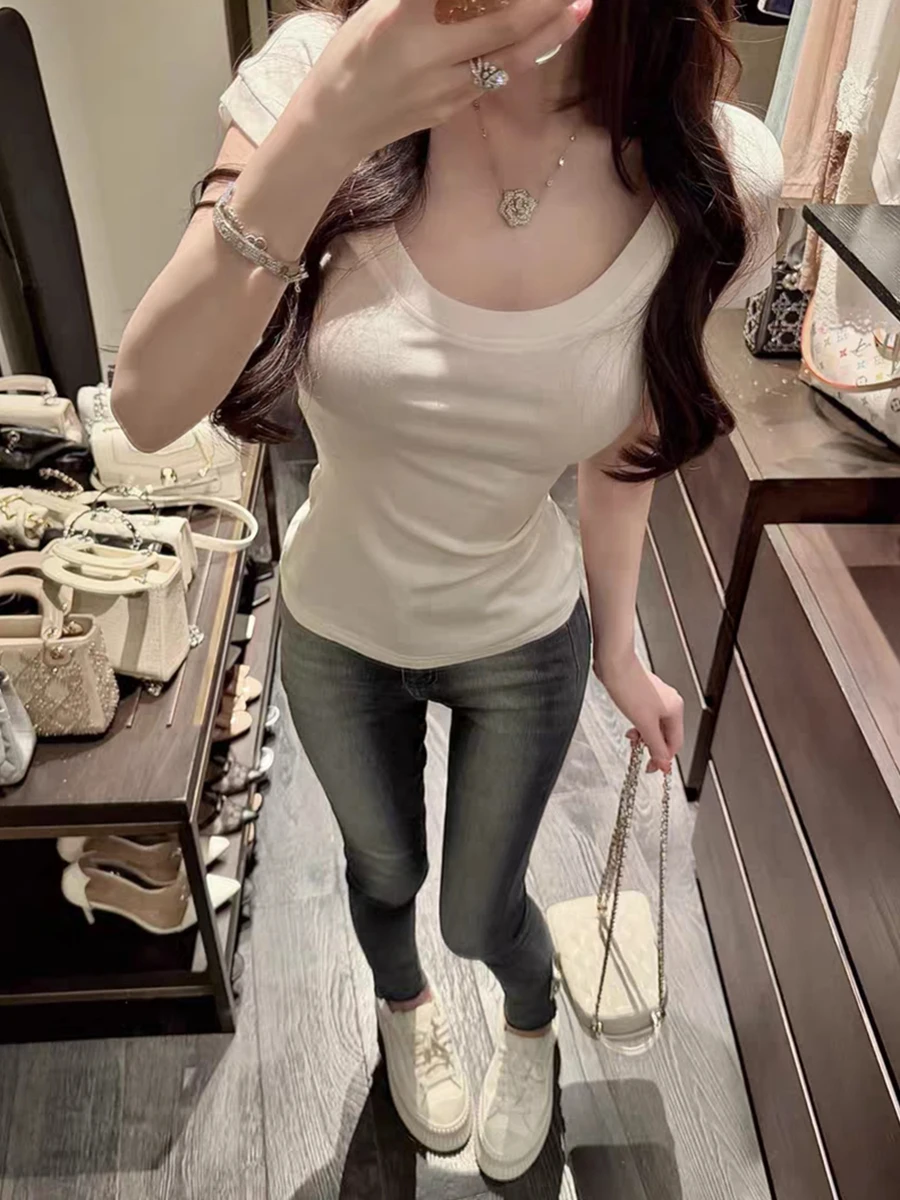 

Slim Fit Short Sleeve U-Neck T-Shirt Women's Versatile Simple Style Breathable Comfortable Chinese Production Spring Summer Top