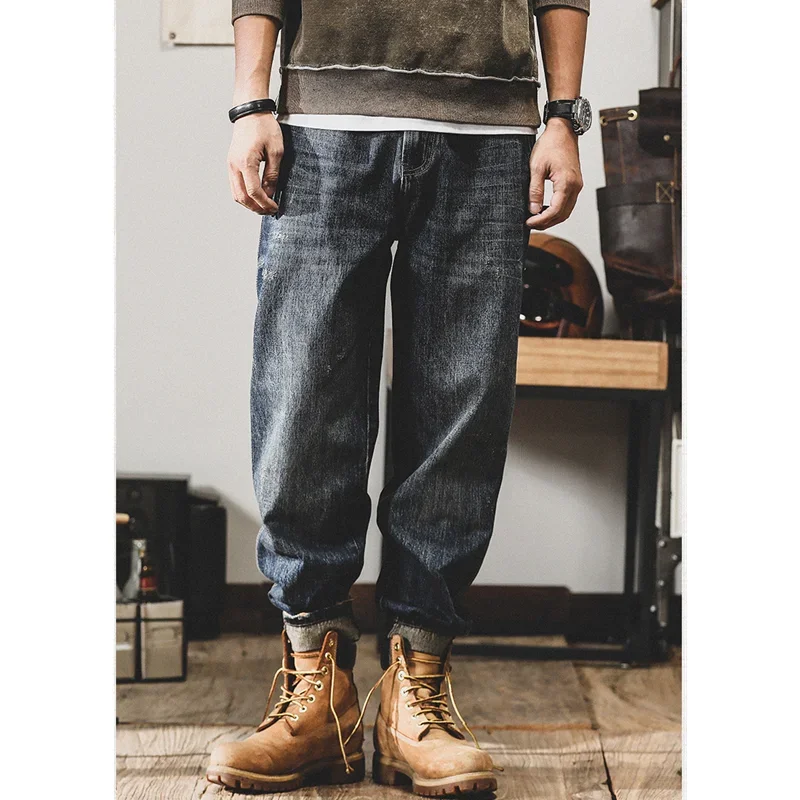 

Streetwear Men 2024 New Pattern Vintage Recreational Blue Pants American Straight Cylinder Comfortable Loose Jeans Pants