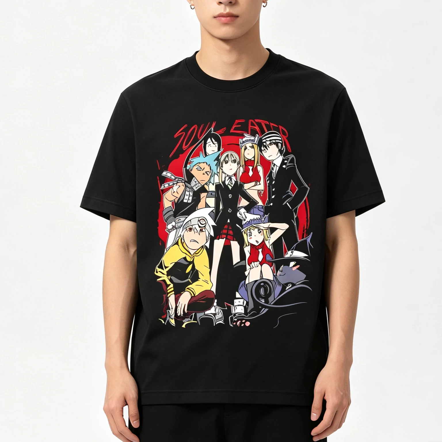 2026 Sommer Bestseller Anime Soul Eater Grafik-Print T-Shirts für Männer und Frauen Mode Übergroße Baumwoll-Kurzarm-Freizeitkleidung