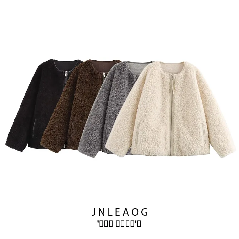 

JNLEAOG, осенняя новая женская модная свободная шуба на молнии, длинная женская шуба из полиэстера све, универсальная женская шуба из волос и кожи...