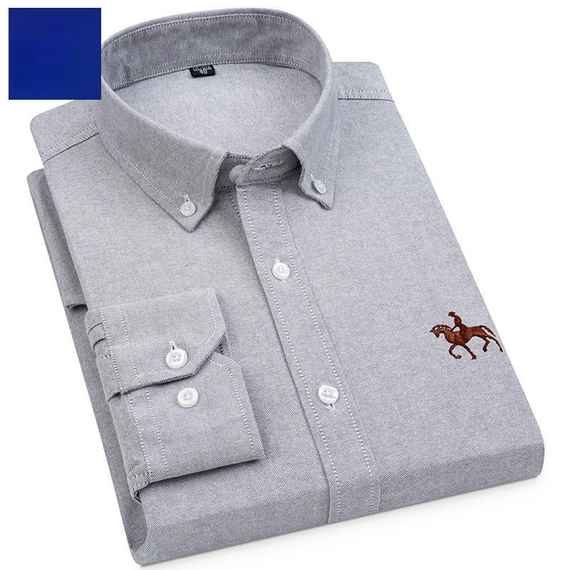 100% Cotton Casual Shirts for Men Classic Oxford Long-Sleeve Striped Shirt Ideal for Spring and Autumn