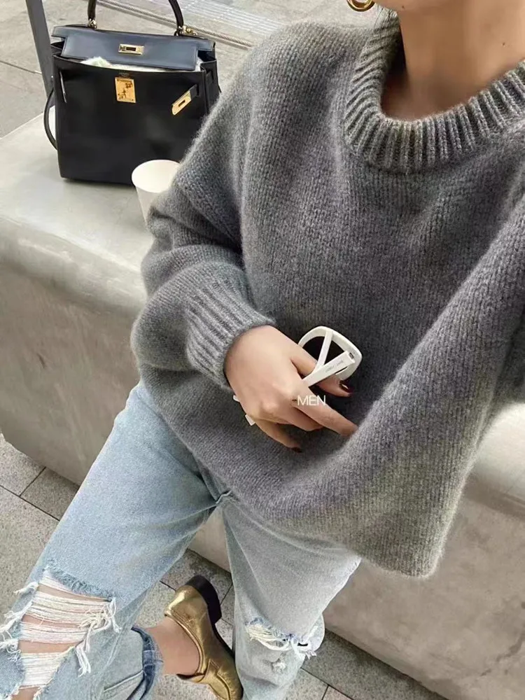 Loose Large Size Cashmere Sweater Women Korean Mid Length 100% Pure Merino Wool Knitt French Pullover 2024 Autumn Winter Jumper