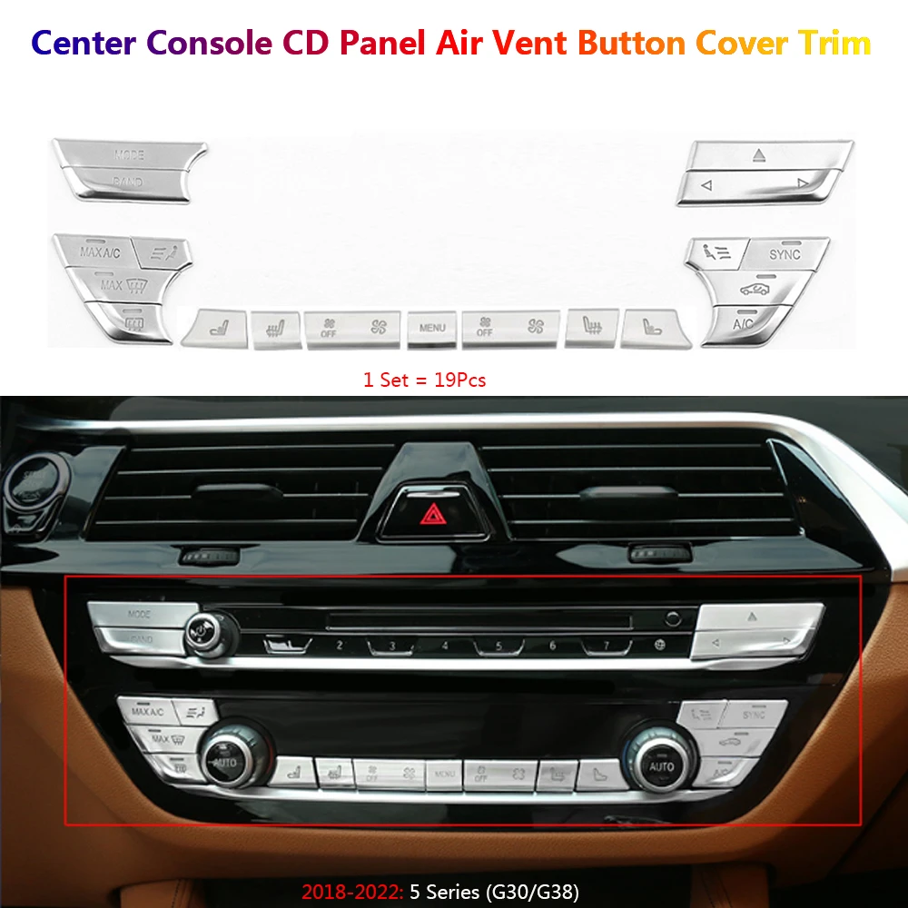 

19 шт., центральная консоль, CD-панель, вентиляционное отверстие, кнопка переключения переменного тока, накладка для BMW 5 G30 G38 2018-22, внутренняя наклейка для салона автомобиля, Стайлинг