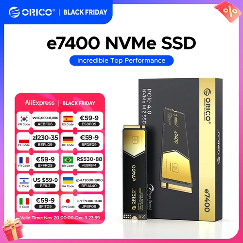 Imagen 1 del producto ORICO e7400 PCIe4.0 M.2 NVMe SSD PS5 7400 MB/S unidad interna de estado sólido Gen4 para jugadores informáticos de alta gama trabajos de alta resistencia
