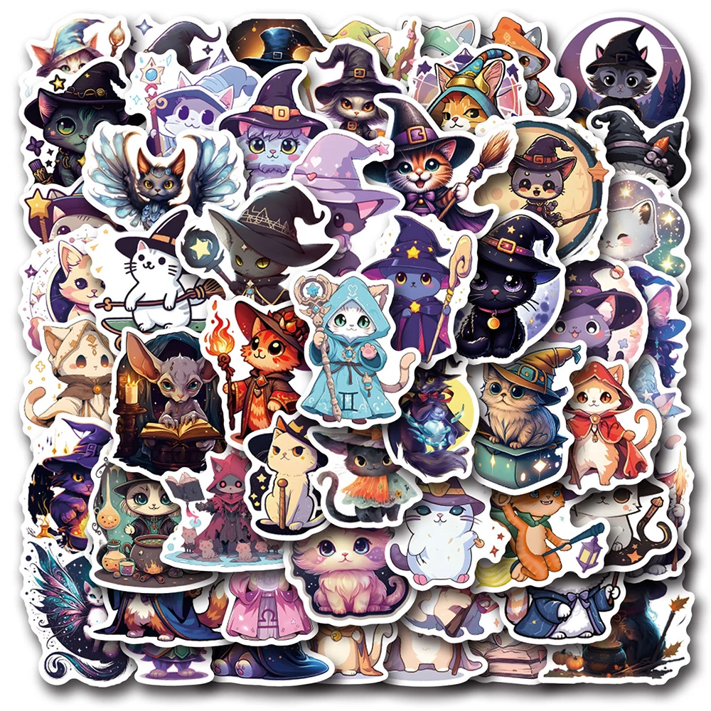 10/30/55pcs Cute Cartoon Magic Cat Aesthetic Stickers Kawaii Decals Laptop Fridge Phone Suitcase Decoration Sticker Kids Toys