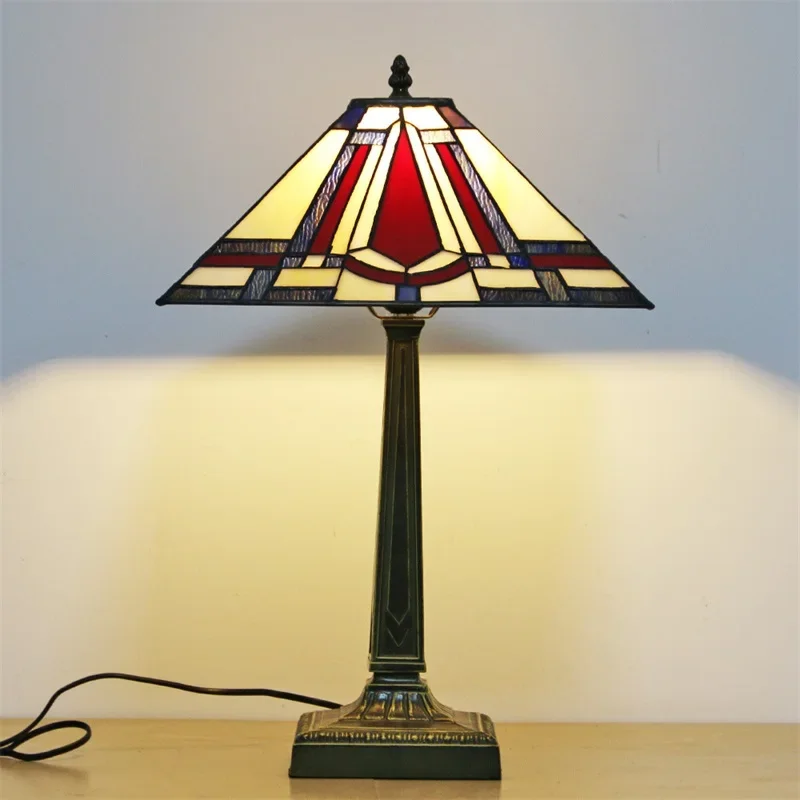 8M Tiffany Glass Table Lamp LED Modern Creative Square Read Desk Light Decor For Home Study Bedroom Bedside