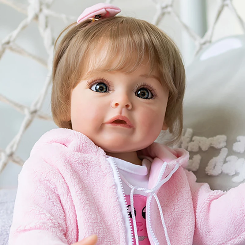 

Sue-sue Full Vinyl Body 22Inch Lifelike Reborn Baby Girl Doll With Handrooted Hair Toddler Princess Doll Bath Toy
