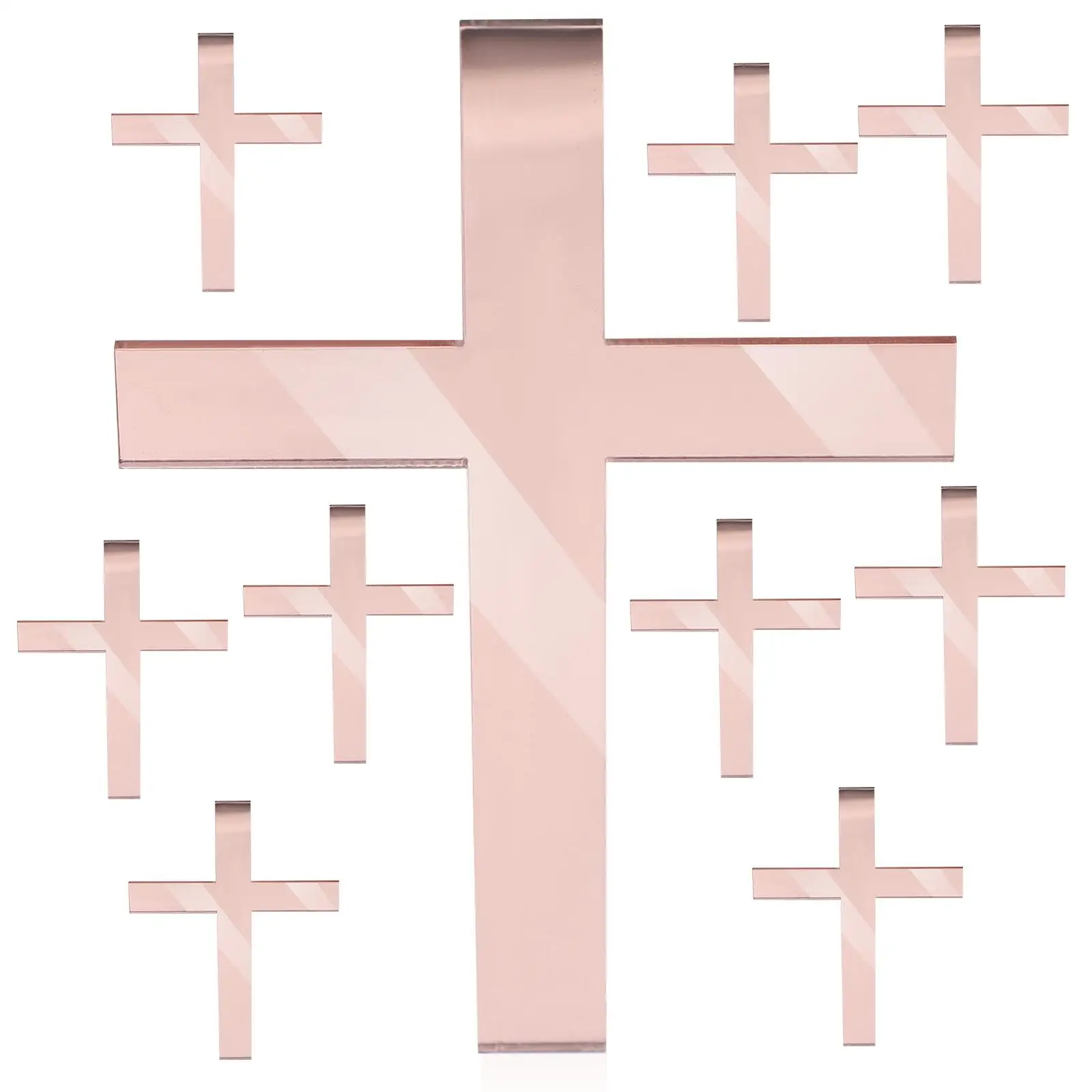 

10 Pcs Cross Decoration Small Acrylic Cupcake Topper for Baby Shower Wedding Birthday Party Cake Decor Rose Gold Mirror