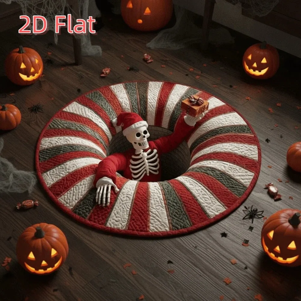 3D Visual Halloween Floor Mat Spiral Optical Illusion Round Skeleton Bathroom Mat Stain-resistant Non Slip Entrance Door Mat