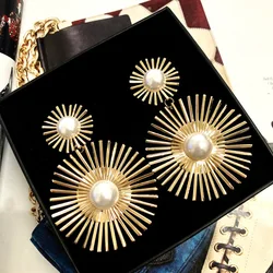 2024 Exaggerated Long Drop Earrings for Women Big Pearl Round Dangle Earrings Wild Sun Earings Brincos Female Fashion Jewelry