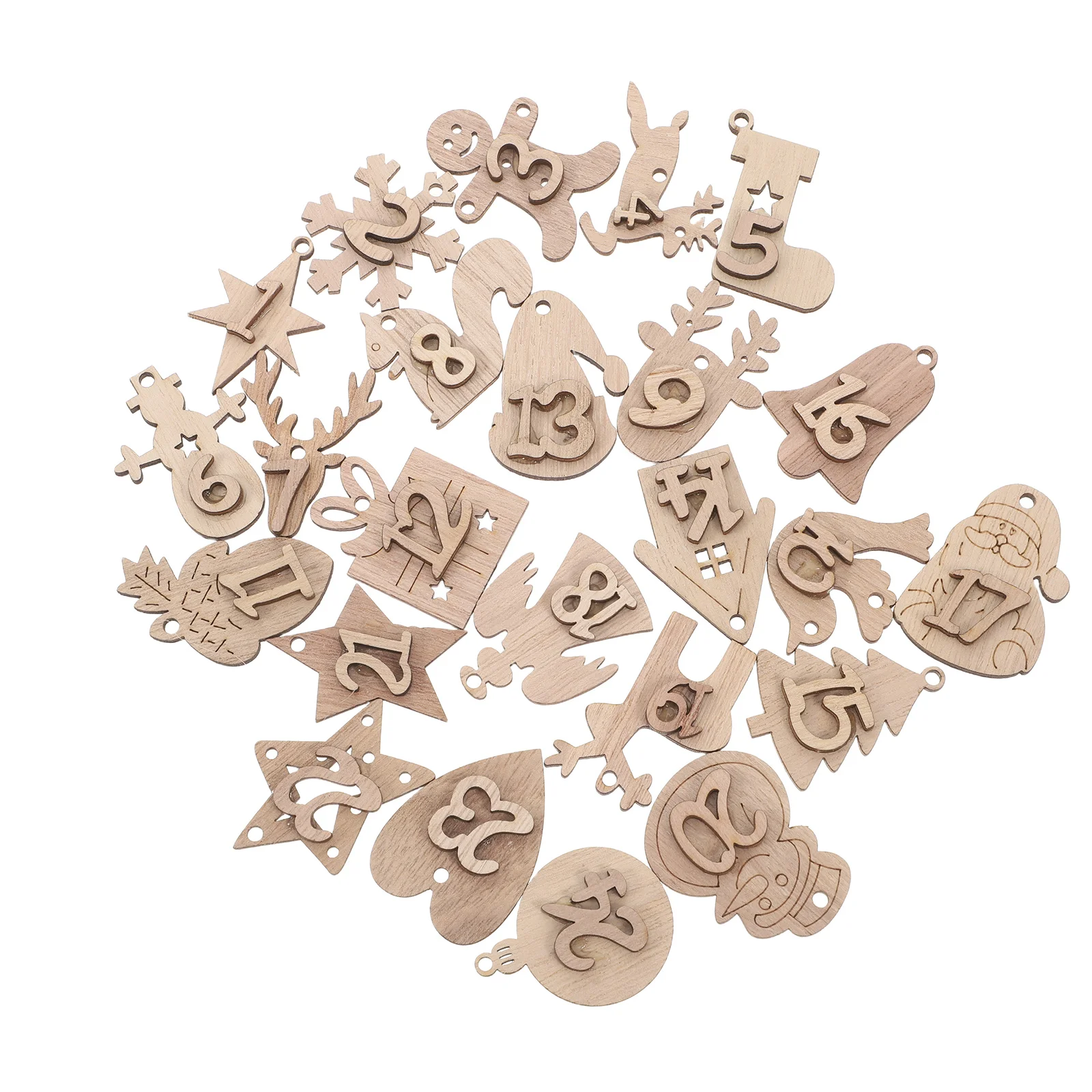 

24pcs Christmas Calendar Pendants Wooden Hanging Bag Decorations Xmas Tree Ornaments Light Gift Pouch For Bedroom