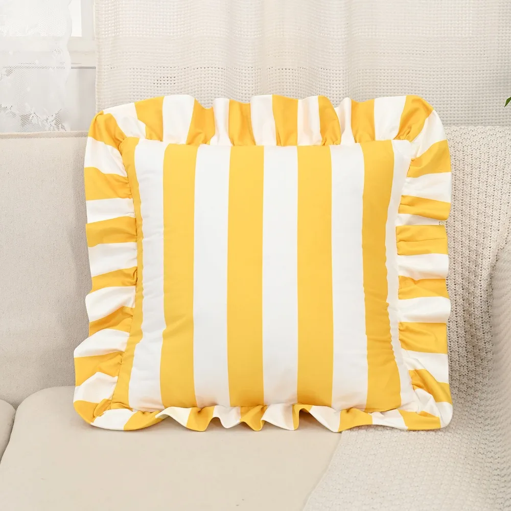 INS Striped Pillowcase Velvet Soft Pillow Case Home Decor Lotus Leaf Skirt Edge Bedding Pillow Cover Bedroom Living Room