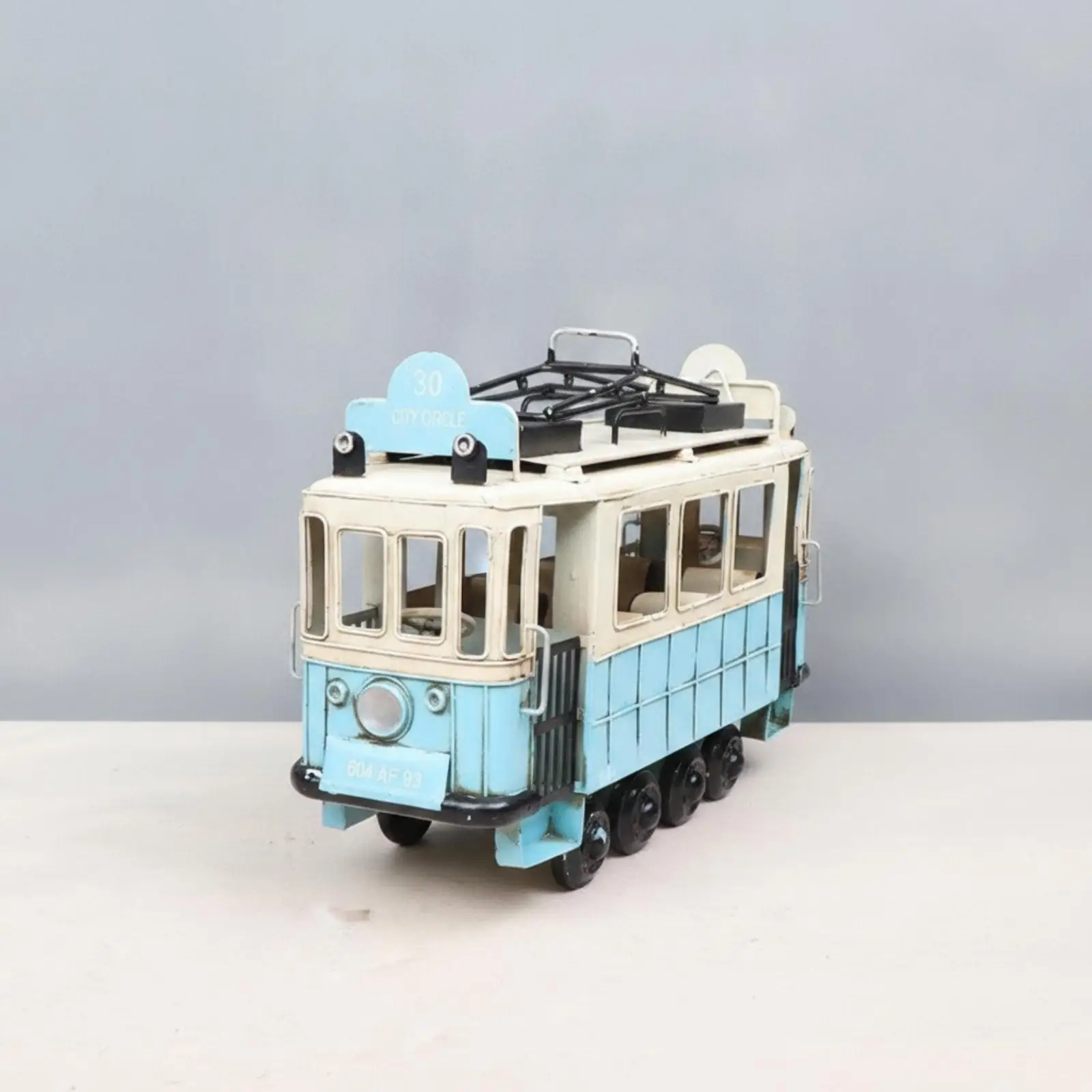 Tinplate Vintage Tram Replica Classic Trolley Figurine Old World Decor for Shelf Table Display