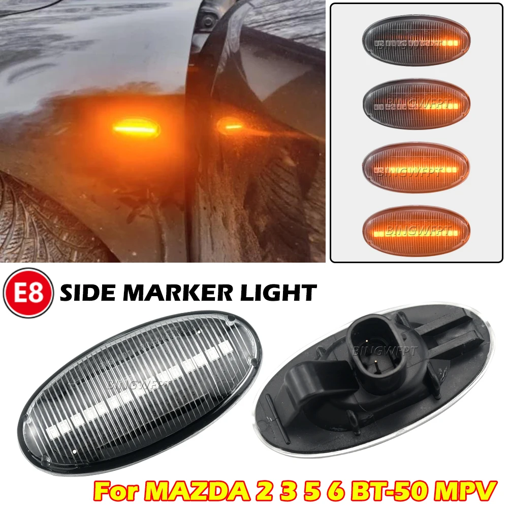 Modern Styling LED Side Indicator Repeater Turn Signal Blinker For Mazda 2 3 5 6 GG GY MPS BT-50 MPV Smoked Clear Dynamic Lights