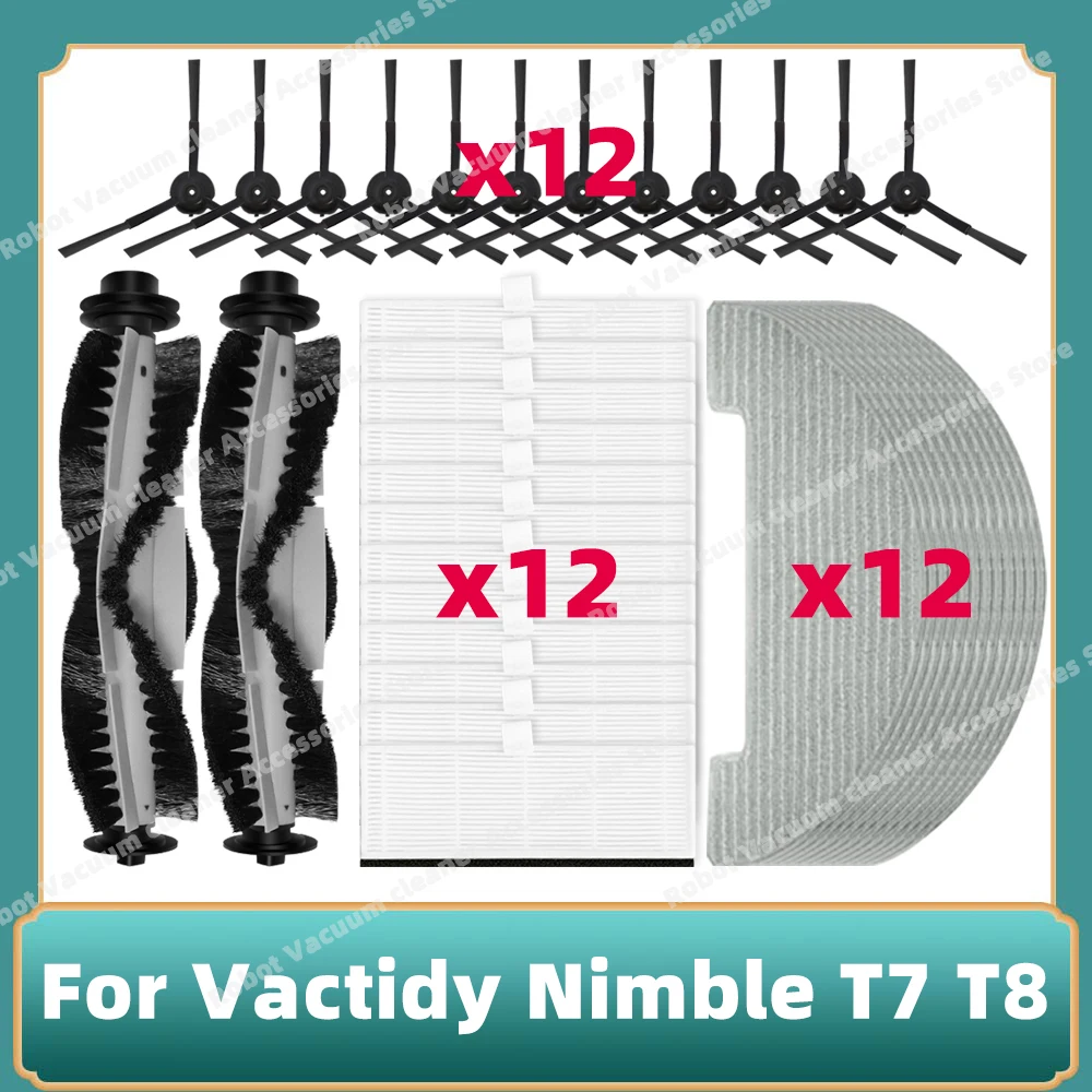 Compatible para Vactidy Nimble T7 T8 Robot Aspirador de Polvo Piezas de Repuesto Accesorios de Reemplazo Cepillo Principal Lateral Filtro HEPA Paño