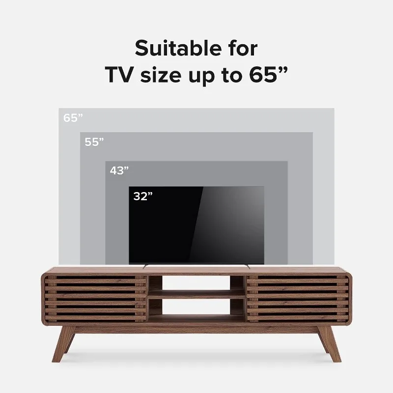 En820 Walnut Mid-Century TV Stand moderno, Farmhouse TV Stand, Centro de entretenimento, 59 polegadas, 55 polegadas, 60 polegadas, 65 polegadas