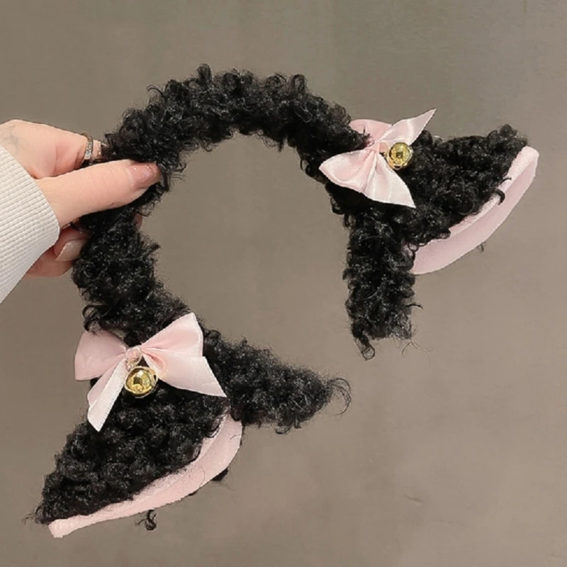 for Cat Ear Hair Hoop Lamb Ears Headband Bowknot with Bells Anime Hairban Drop Shipping