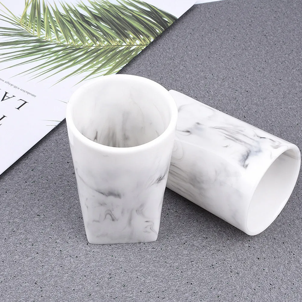 

1Set Marble Look Resin Bathroom Soap Dispenser Tray Set with 2 Toothbrush Cups Modern Sink Organizer for Kitchen Bath Decor