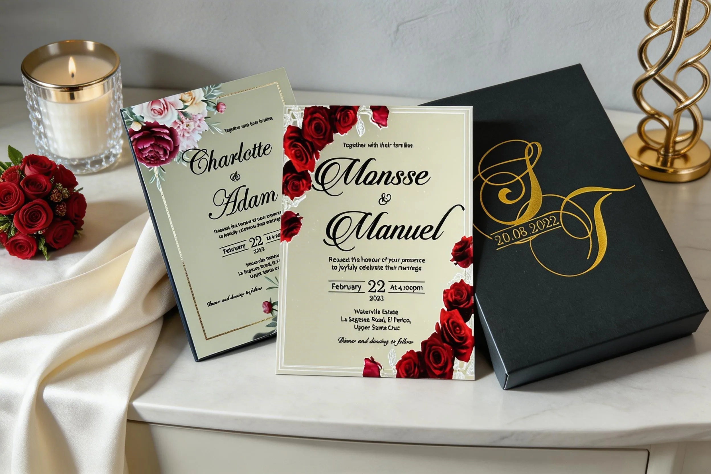 

30pcs Custom Printed DIY Packing Invitation Boxes,Mirror Gold/Silver Acrylic Wedding Invitations,Invitation Cards,Invite Card