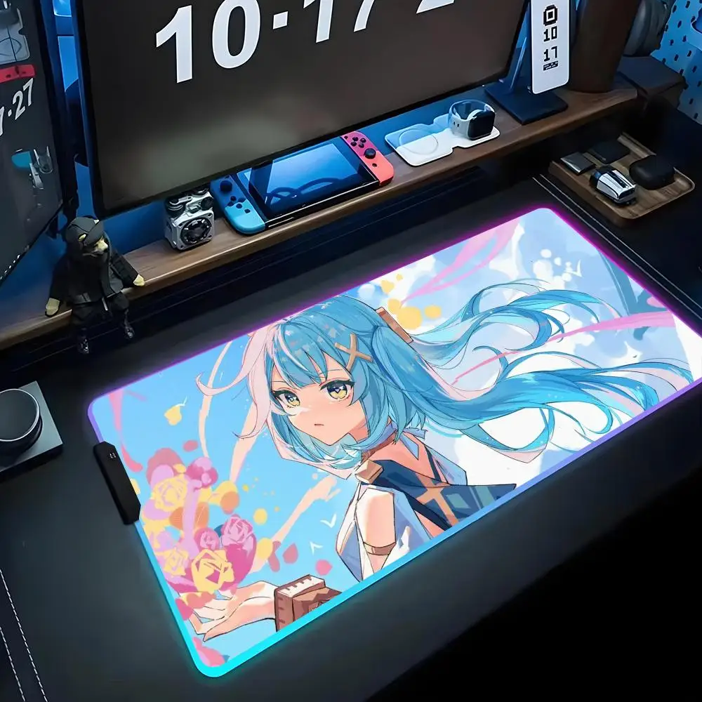 

faruzan genshin Mouse Pad RGB Gaming Mousepad Big LED Pad PC Desk Mat Luminous Mouse Pad Large Keyboard Mats Table Rug With