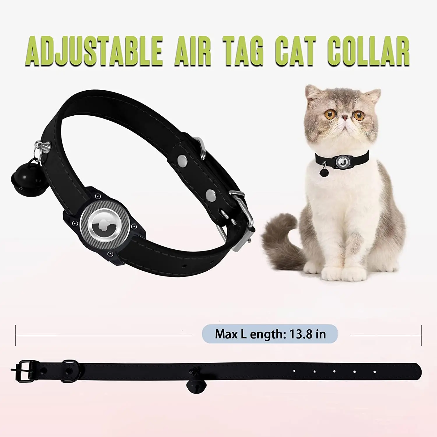 Adjustable Leather Pet Collar with Bell,Compatible with Apple AirTag Tracker,Holder Collar for Cat Dog,AirTag Not Included view 4