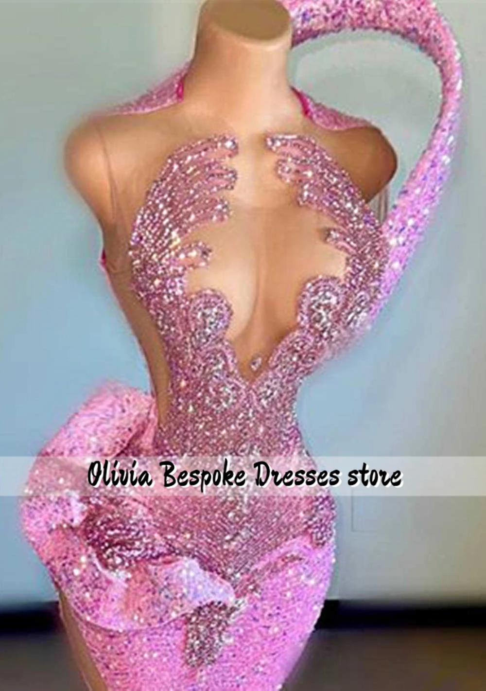 Conspicuous Pink Sequin Prom Dresses Beaded Rhinestones Mermaid Birthday Dress Luxury 2024 Evening Party Dress Customized