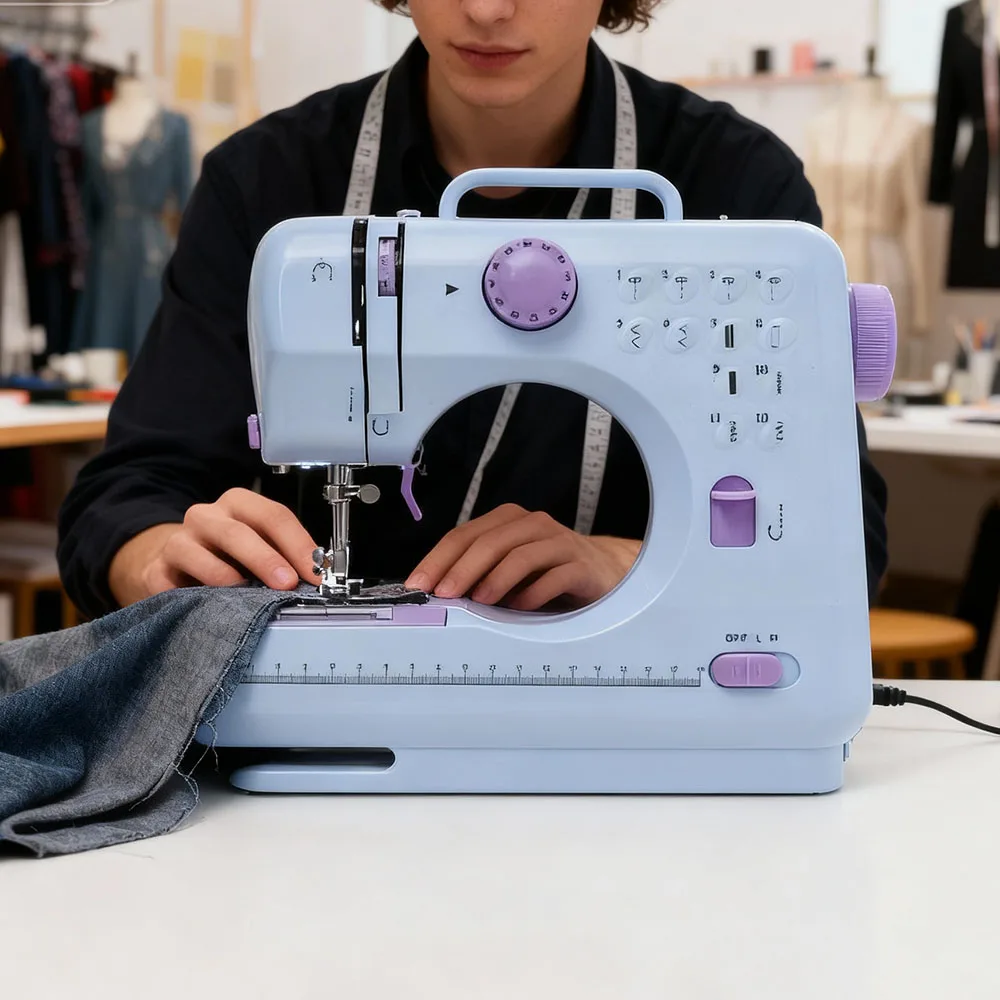 

12 Stitch Sewing Machine Electric Mini Household Portable Crafting Mending Overlock Pedal Replaceable Presser Foot Beginner DIY