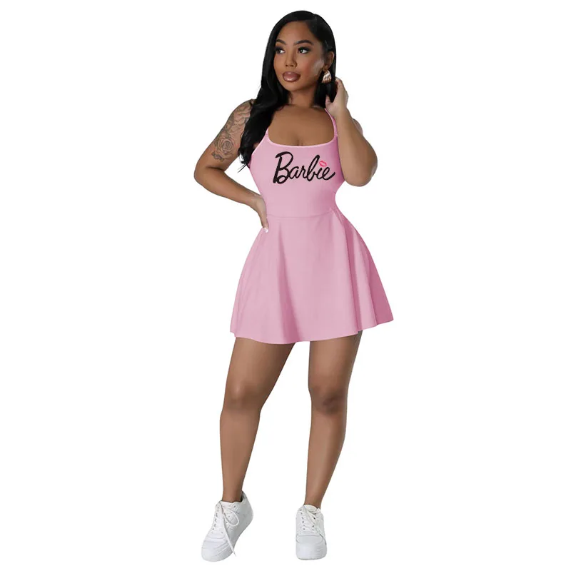 European American Sexy Slim-Fitting Barbie Suspender Dress, Fashionable Versatile Stretchy Quick-Drying Sports Dress for Women