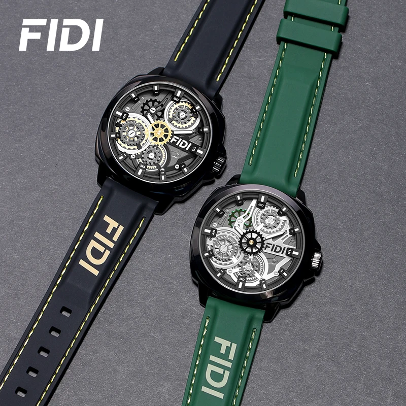 FIDI Watch for Men Analog Quartz Cool Dial Wristwatch Unique Gear Fashion Watch Waterproof Silicone Strap Men\'s Watches FD107