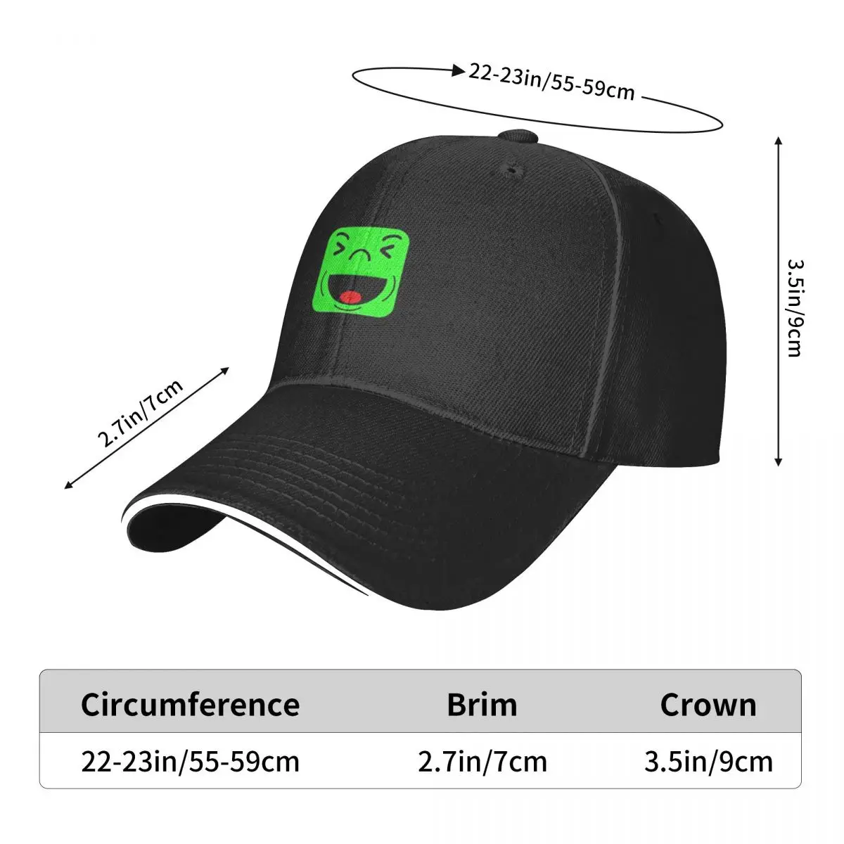 Laugh Often Happy Green Cartoon Fashion Sandwich Bill Baseball Cap - Outdoor Sports, Adjustable Fit, Men and Women