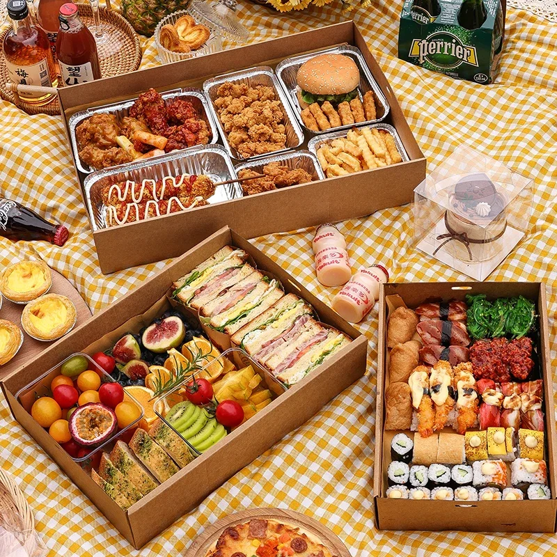 

Kraft Paper Afternoon tea picnic box spring outing food tiramisu box bento packing box Christmas Gift Boxes Window Display Box