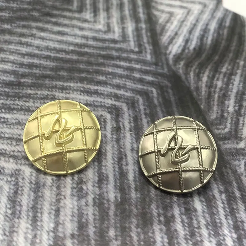 10 Uds. Botones de Metal dorados de lujo de rejilla Simple para ropa Blazers chaqueta costura de alta calidad botones de Metal costura DIY hecho a mano