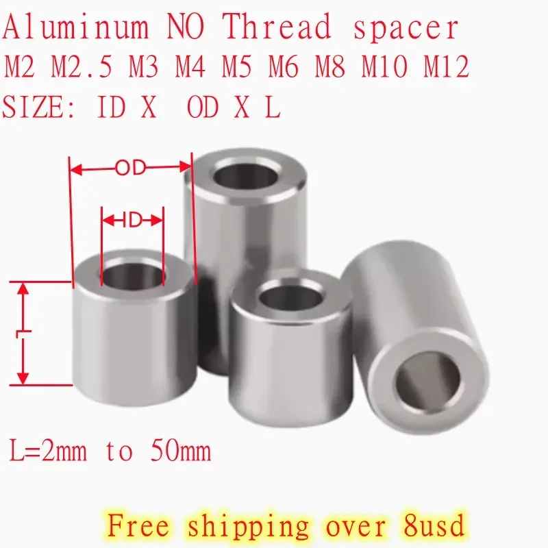 5-20pcs Aluminum Bushing M2 M2.5 M3 M4 M5 M6 M8 M10 M12 Flat Washer Gasket Round Standoff Spacer