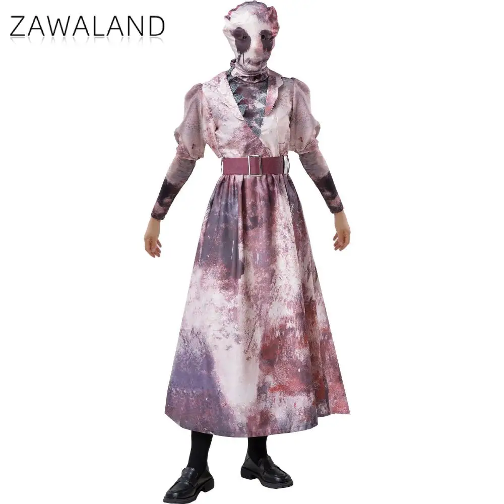 Zawaland Horror Maskiertes Kleid Kostüm Frauen Halloween Cosplay Kleid Dame Urlaub Party Outfit Festival Bühne Leistung Dress Up