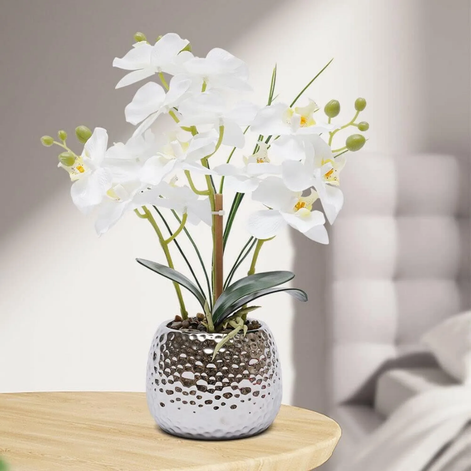 39cm Orchids Artificial Plants, Plastic Orchid, Plant Phalaenopsis White Flowers Decoration with Planter, Wedding Decoration