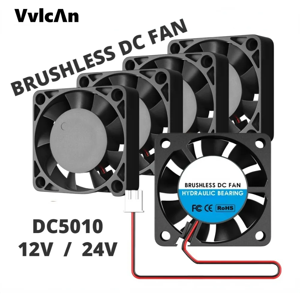 3D Printer Cooling Fan 5010 with 2Pin Dupont Wire 30cm Wire DC 12V 24V Multiple Options.50*50*10mm Micro Fan for 3D Printer