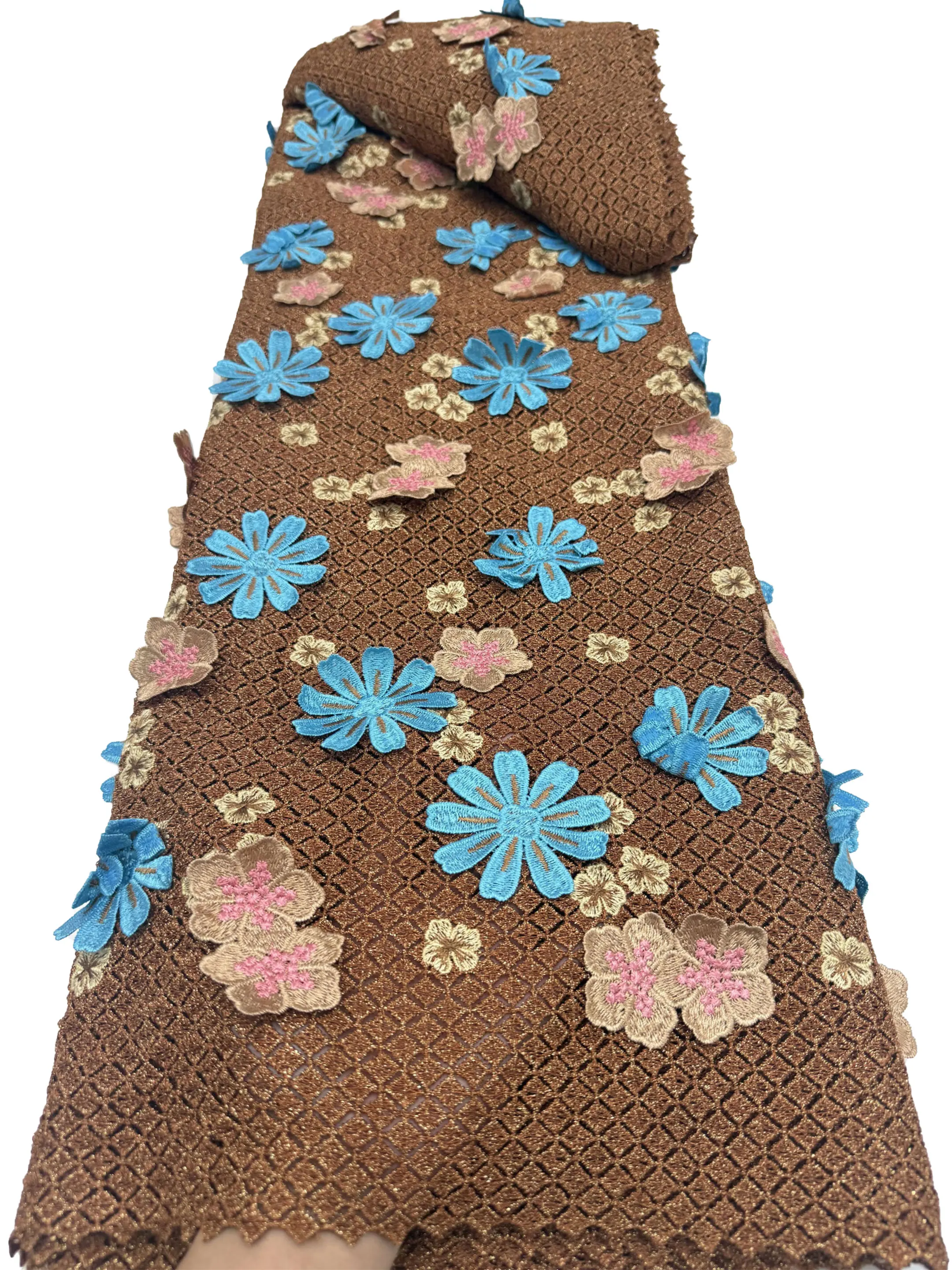African Guipure Fabric 3D Embroidery Cord Lace Flower Lurex Water Soluble Traditional Senegal Clothing Fashionable Sewing