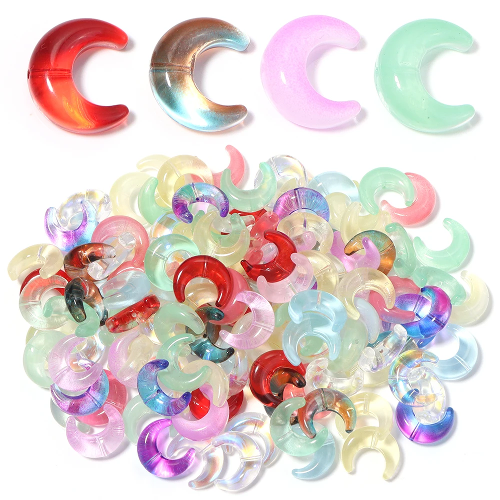 20pcs Colorful Transparent Moon Czech Crystal Beads Lampork Glass Loose Spacer Beads for DIY Bracelet Necklace Jewelry Making