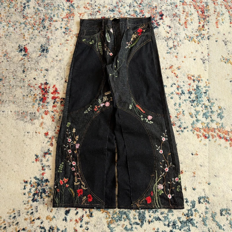

Y2K Blossom Baggy Jeans Trendy Floral Embroidery Streamlined Seams Unisex Streetwear Retro Harajuku Style Oversized Fit Pants