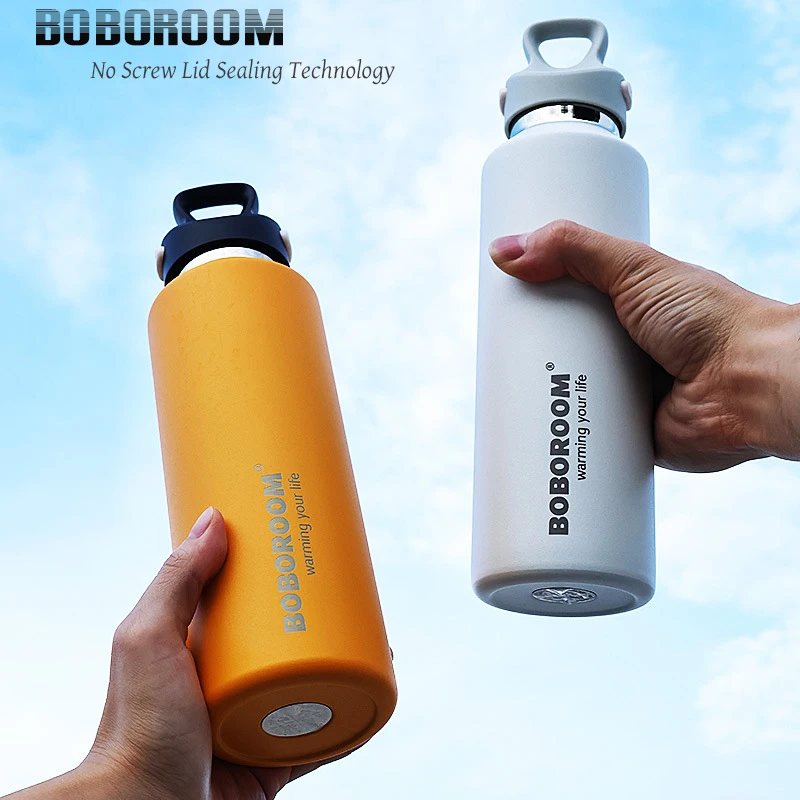 Water Bottle 316 Stainless Steel Thermos Bottle No Screw Lid Portable Vacuum Flask 600ml One-handed Push Open Car Sport Bottle