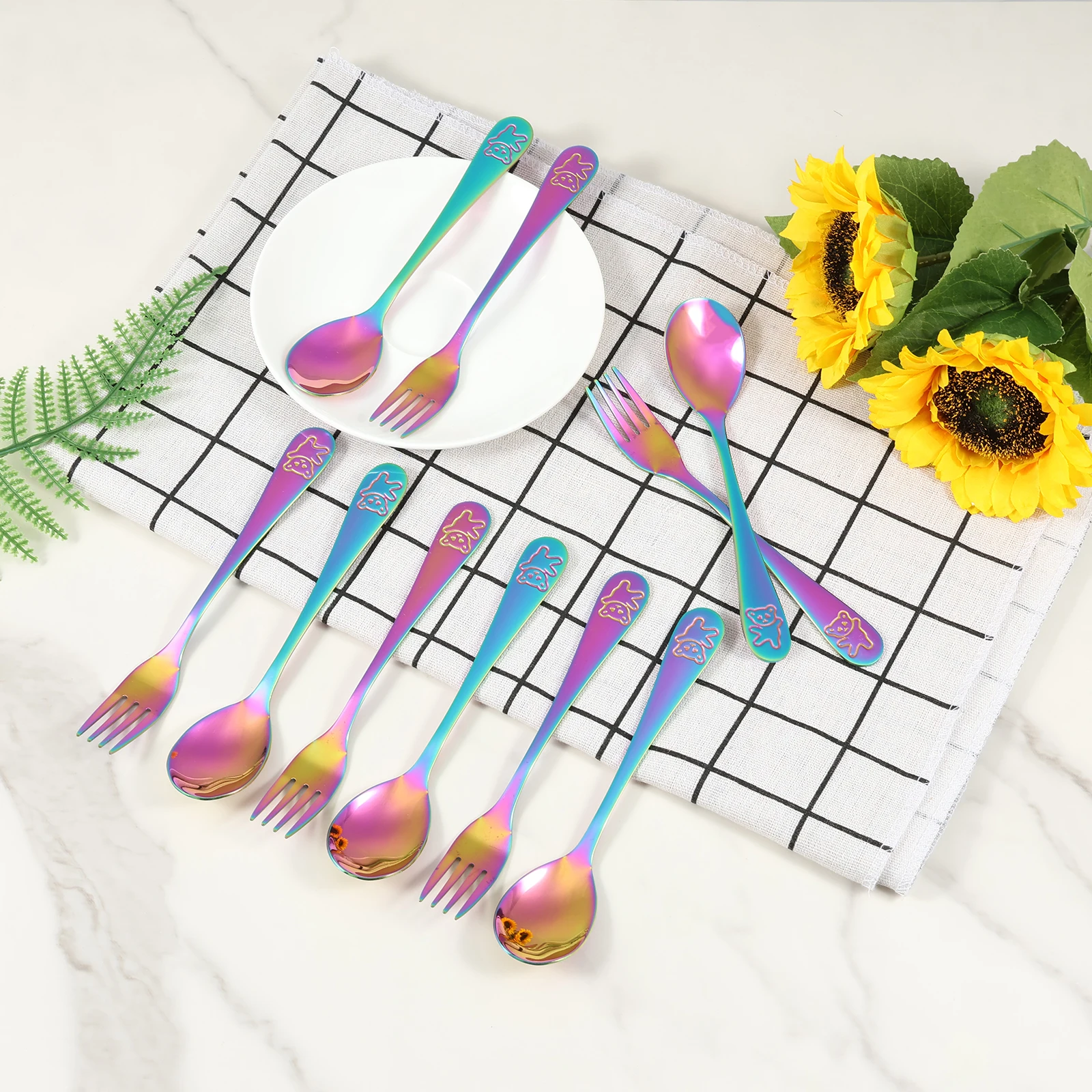 10Pcs Children's Forks and Spo - Self Feed Spoon 评论和价格