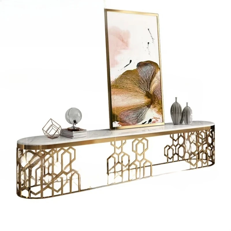 

Italian living room furniture, gold frame marble top TV cabinet furniture