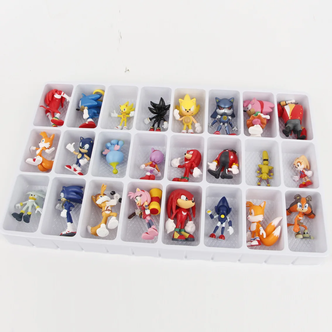 24 modelos de la serie Sonic, erizo, nudillos, perforadora, caja colorida, juguetes para dibujar, adornos de estatuilla Amy Rose, regalos de juego para niños