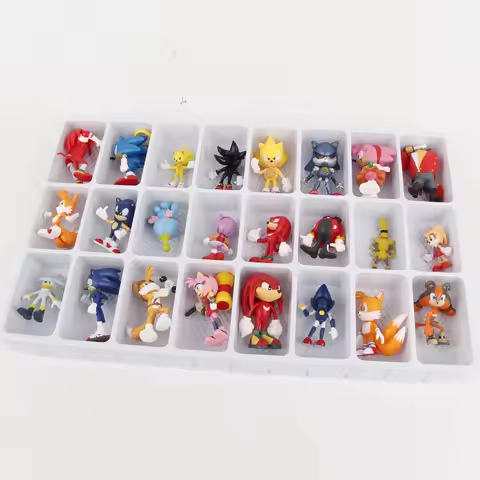 24 models of Sonic series hedgehog Knuckles hole punch colourful box draw toys Amy Rose figurine ornaments children's game gifts