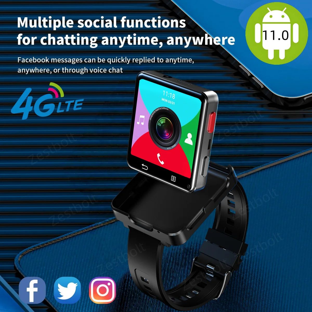

S222 Android 11.0 Smart Watch 2.64inch larger Screen 64GB Rom Storage 4G LTE Smartwatch With Dual Camera GPS WIFI App Store