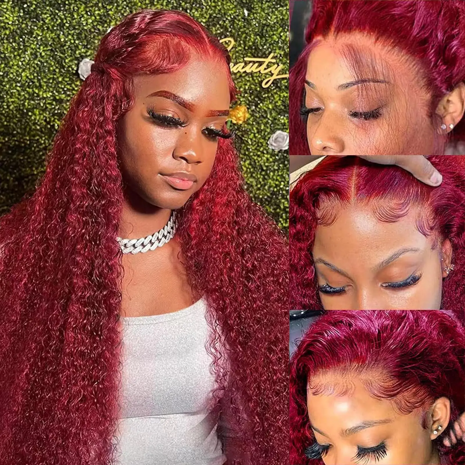 

Colored Red 99j Burgundy 13x6 Hd Lace Frontal Human Hair Curly Wigs Deep Wave Transparent Lace Front Brazilian Wig For Women